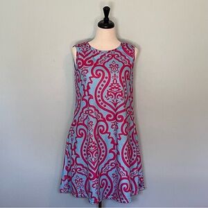 Blue/Pink Paisley Boutique Shop Midi Flirty Summer Tank Dress Women's Small
